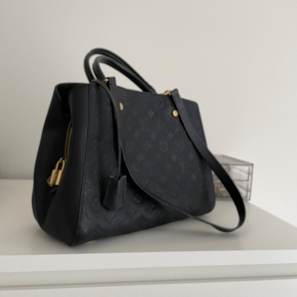 Louis Vuitton Black Monogram Empreinte Leather Montaigne MM Tote Bag - Picture 2 of 7